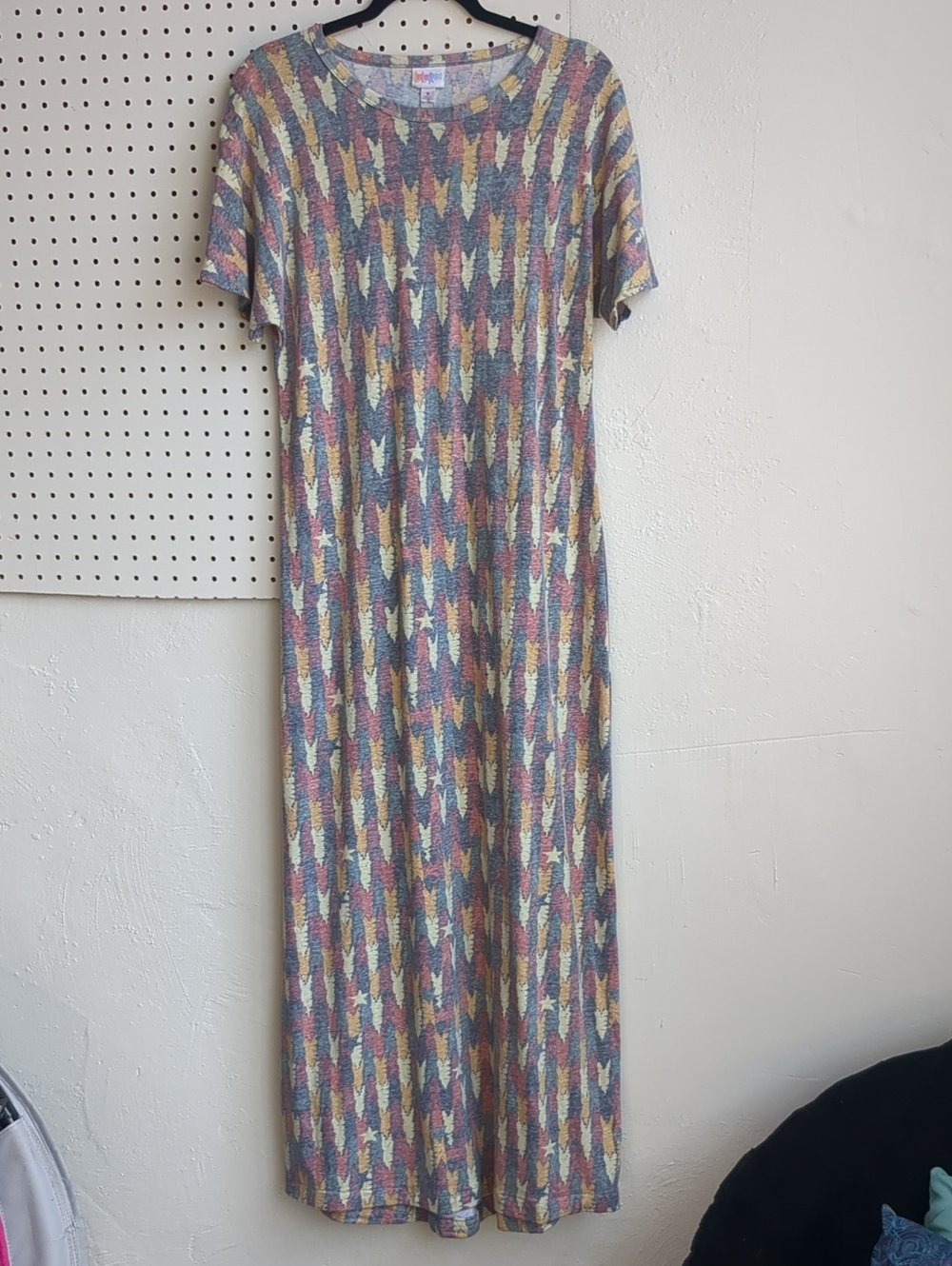 LuLaRoe Pastel Maxi Dress -Pink Gray And Yellow